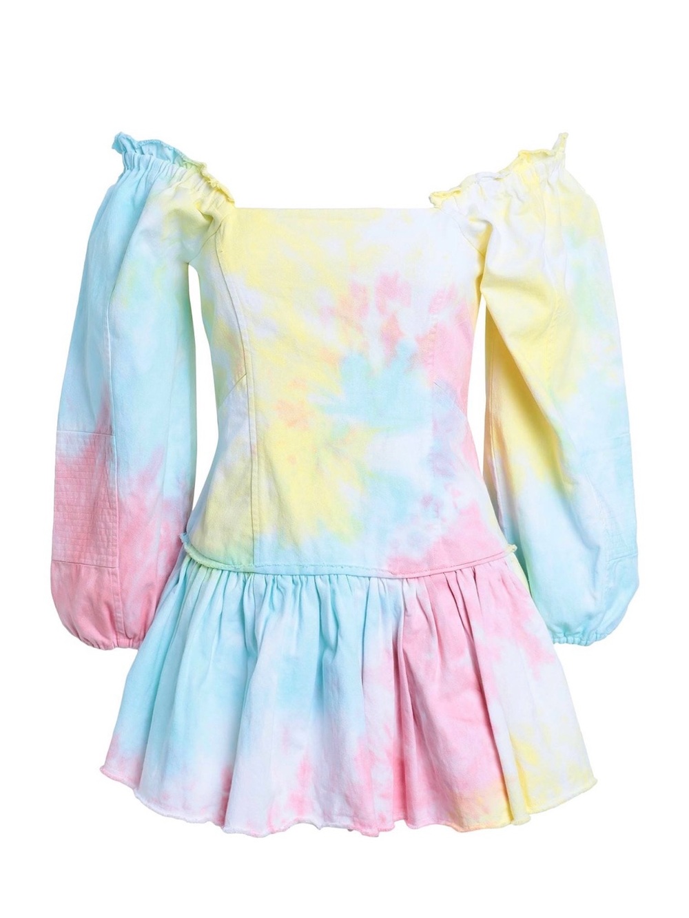 Pastel Tie-Dye Off-Shoulder Peasant Dress